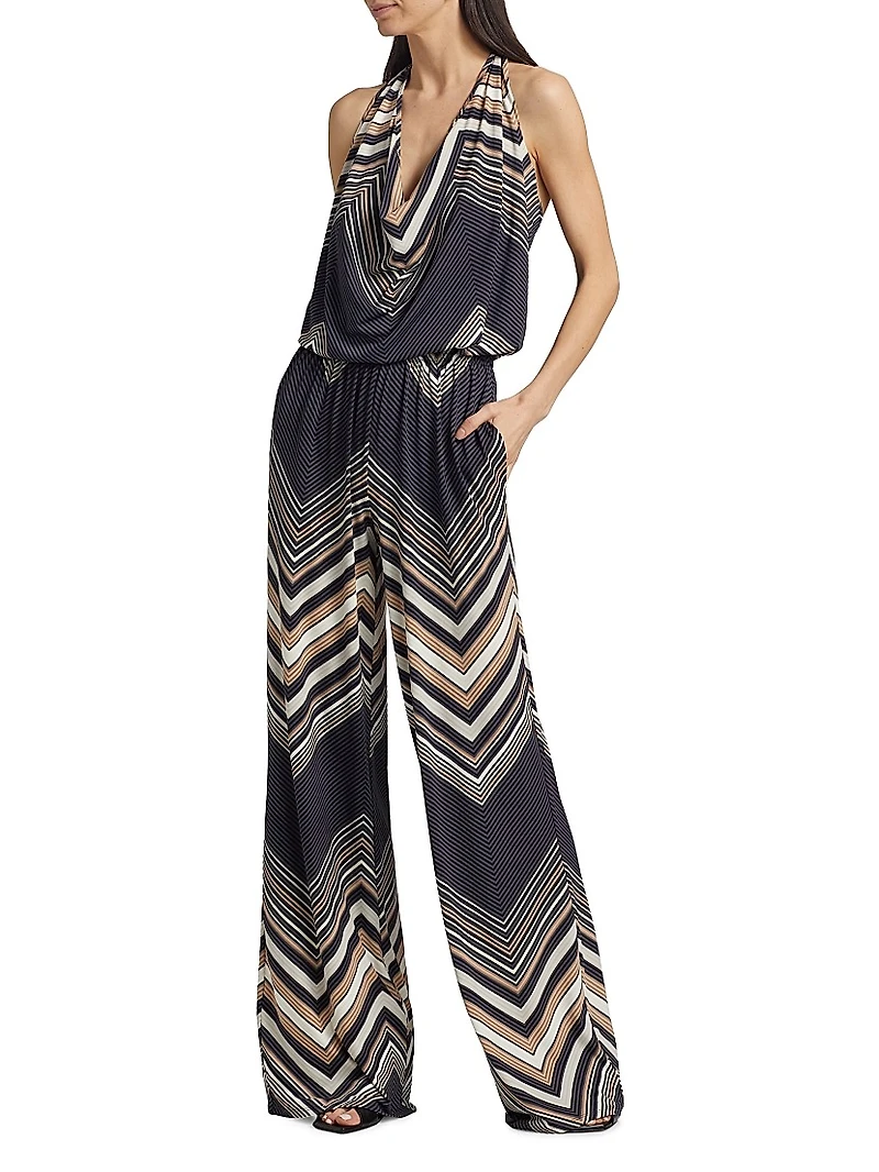 Stephanie Chevron Halterneck Wide-Leg Jumpsuit