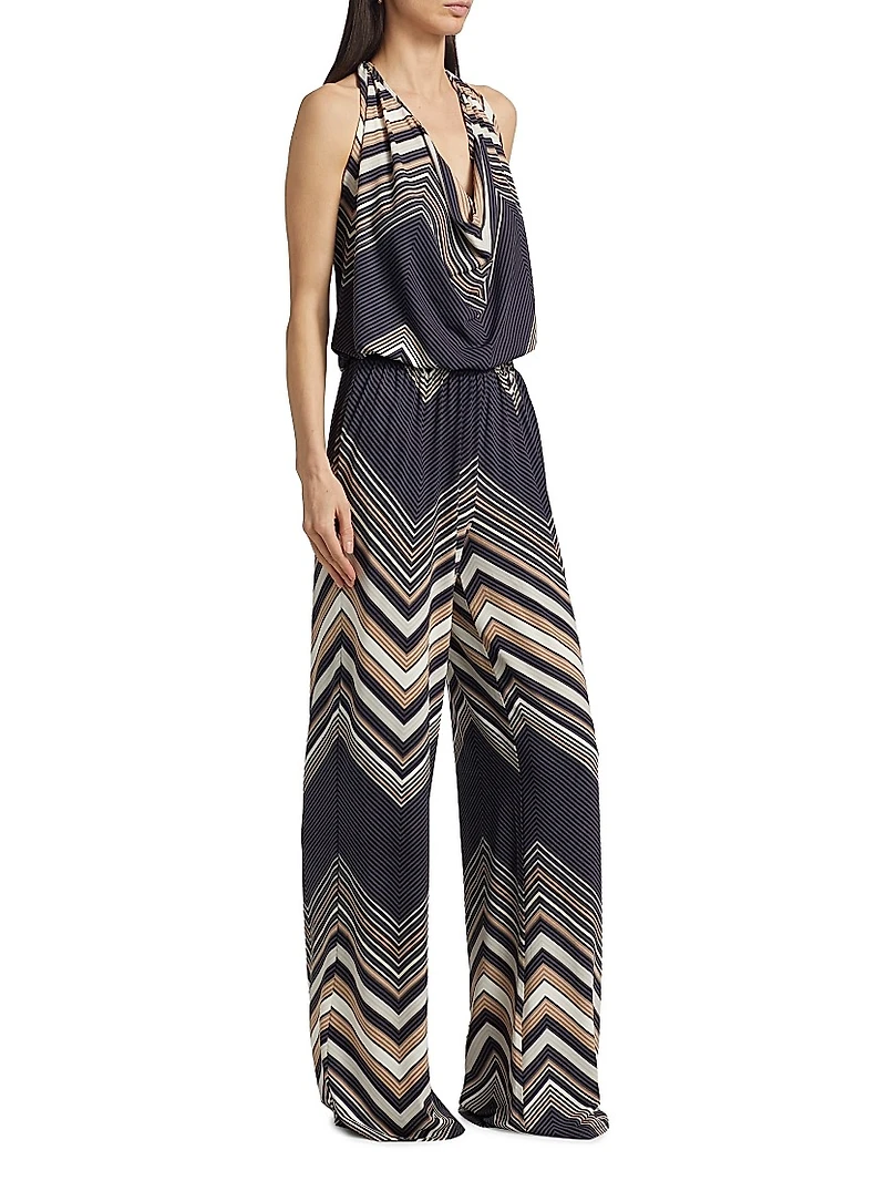 Stephanie Chevron Halterneck Wide-Leg Jumpsuit
