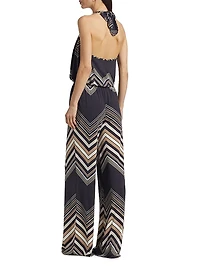 Stephanie Chevron Halterneck Wide-Leg Jumpsuit