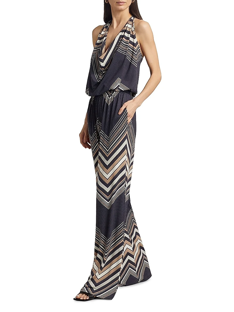 Stephanie Chevron Halterneck Wide-Leg Jumpsuit