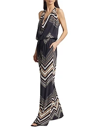 Stephanie Chevron Halterneck Wide-Leg Jumpsuit