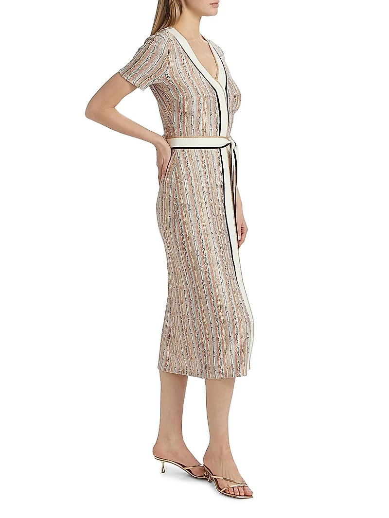 Ronda Striped Knit Tie-Waist Midi-Dress