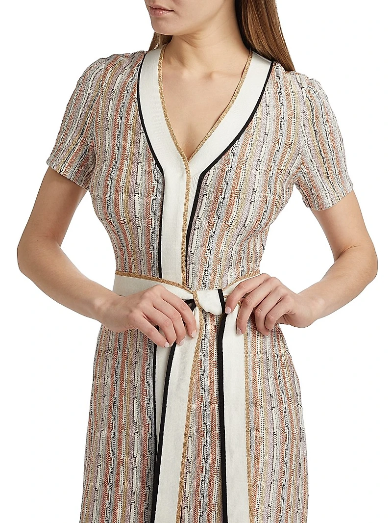 Ronda Striped Knit Tie-Waist Midi-Dress
