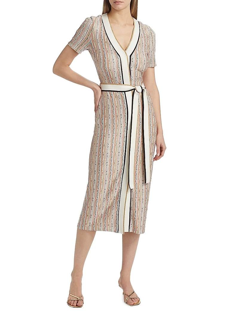 Ronda Striped Knit Tie-Waist Midi-Dress