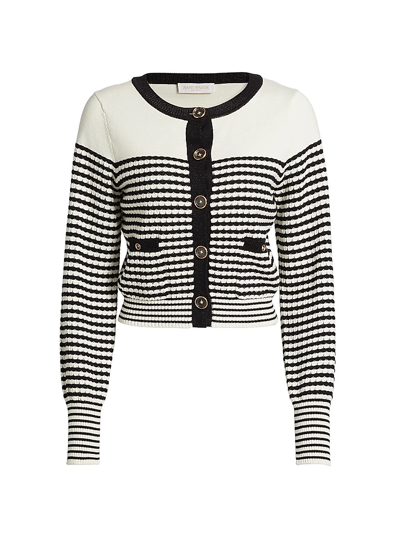 Bea Metallic Striped Cotton-Blend Cardigan