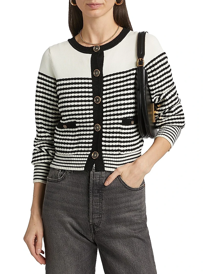 Bea Metallic Striped Cotton-Blend Cardigan
