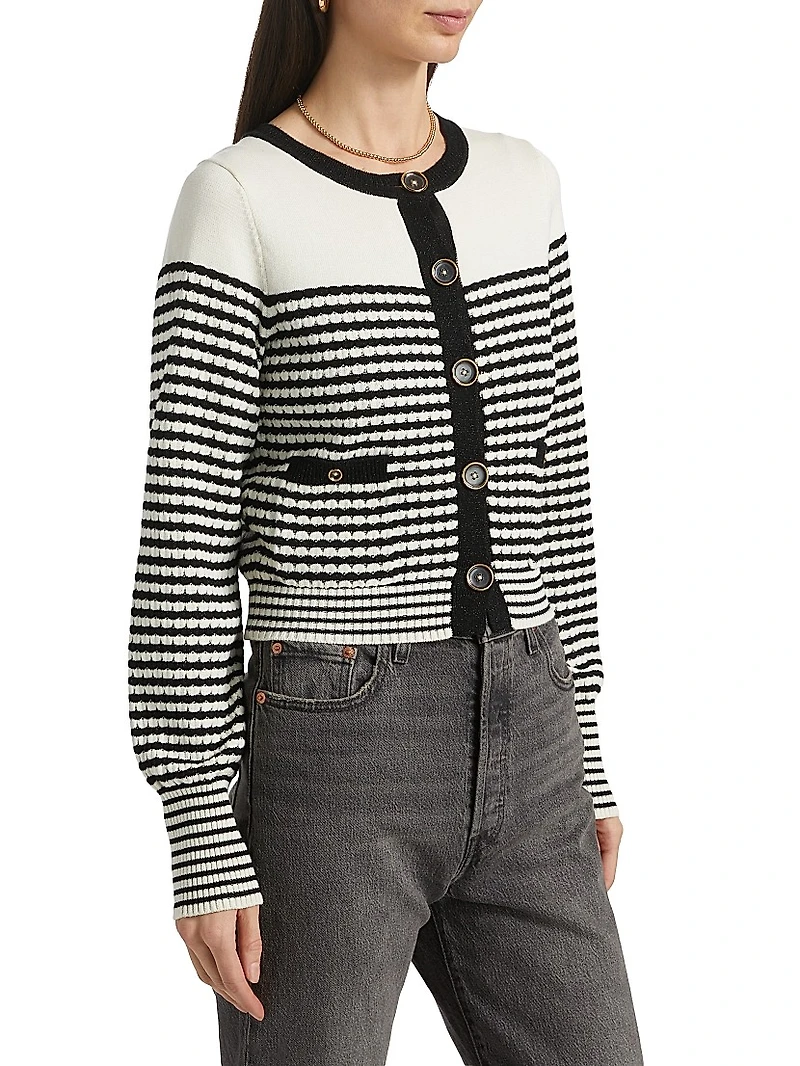 Bea Metallic Striped Cotton-Blend Cardigan