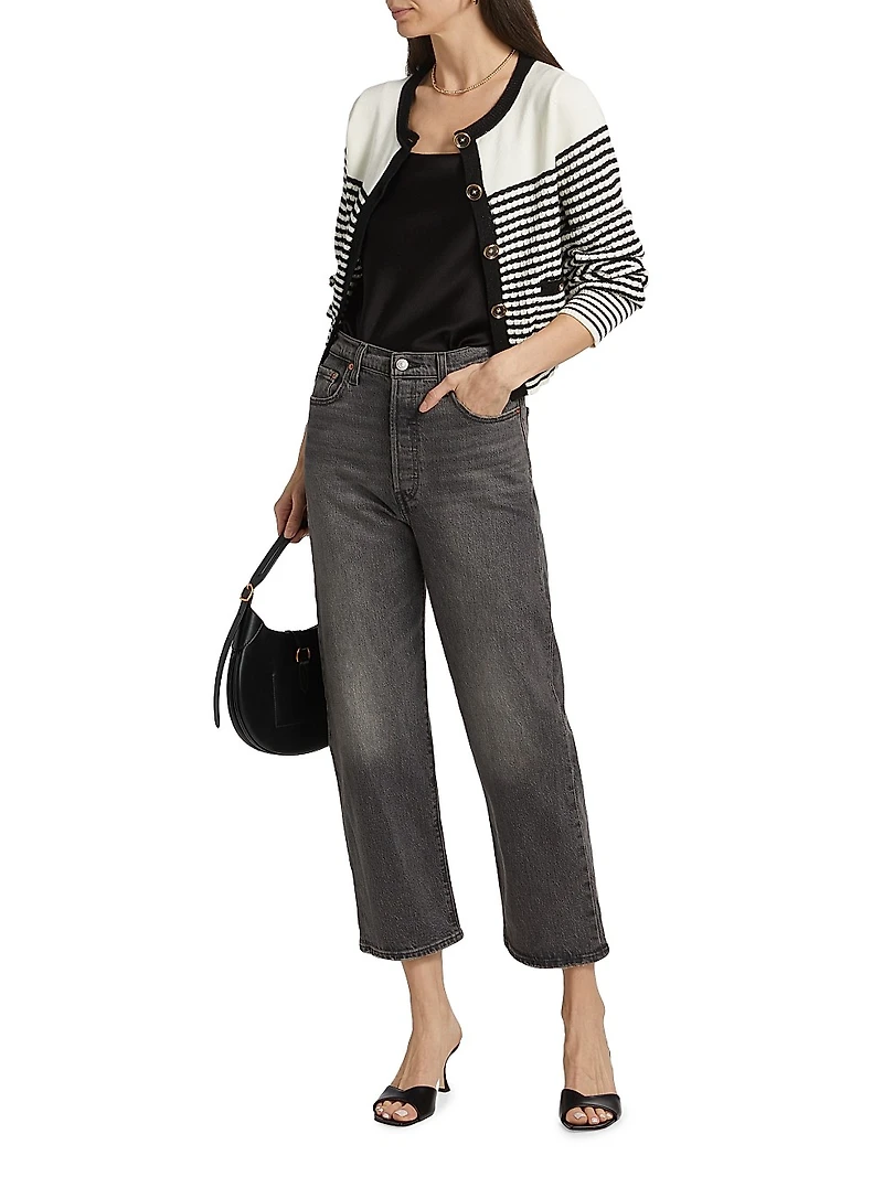 Bea Metallic Striped Cotton-Blend Cardigan