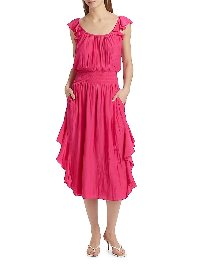 Clementine Ruffled Chiffon Midi-Dress