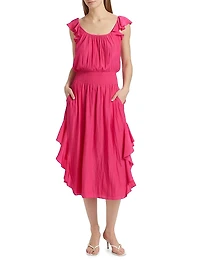 Clementine Ruffled Chiffon Midi-Dress