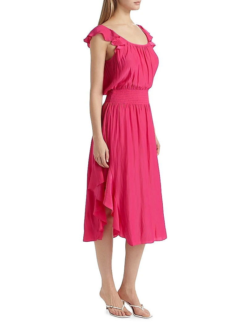Clementine Ruffled Chiffon Midi-Dress