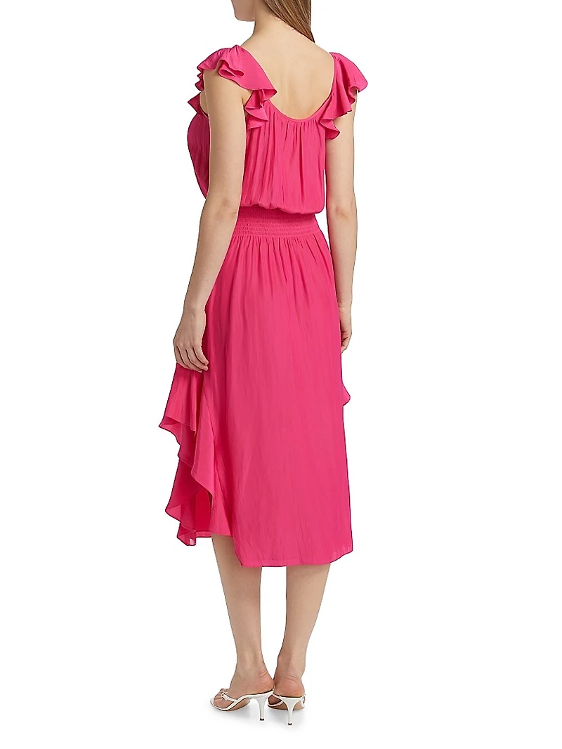 Clementine Ruffled Chiffon Midi-Dress