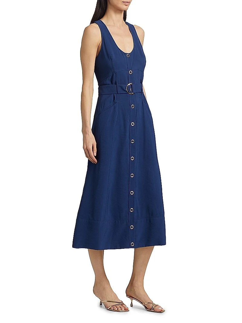 Nomi Belted Sleeveless A-Line Midi-Dress