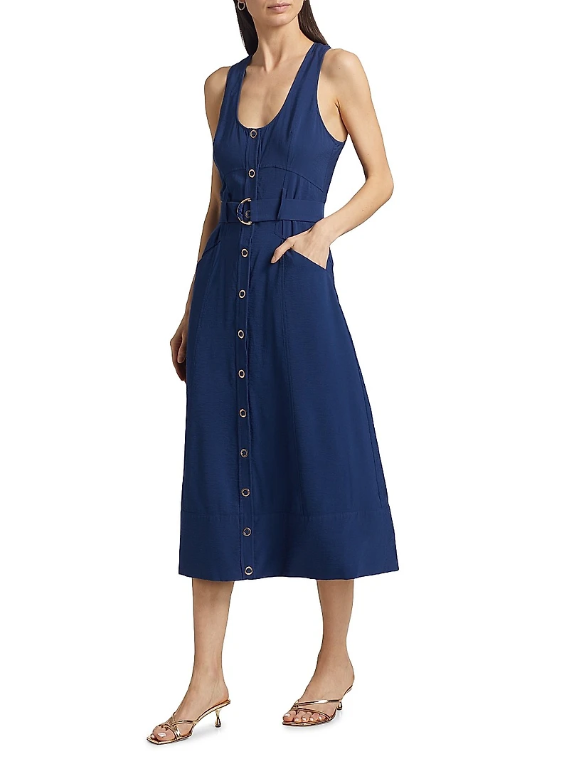Nomi Belted Sleeveless A-Line Midi-Dress