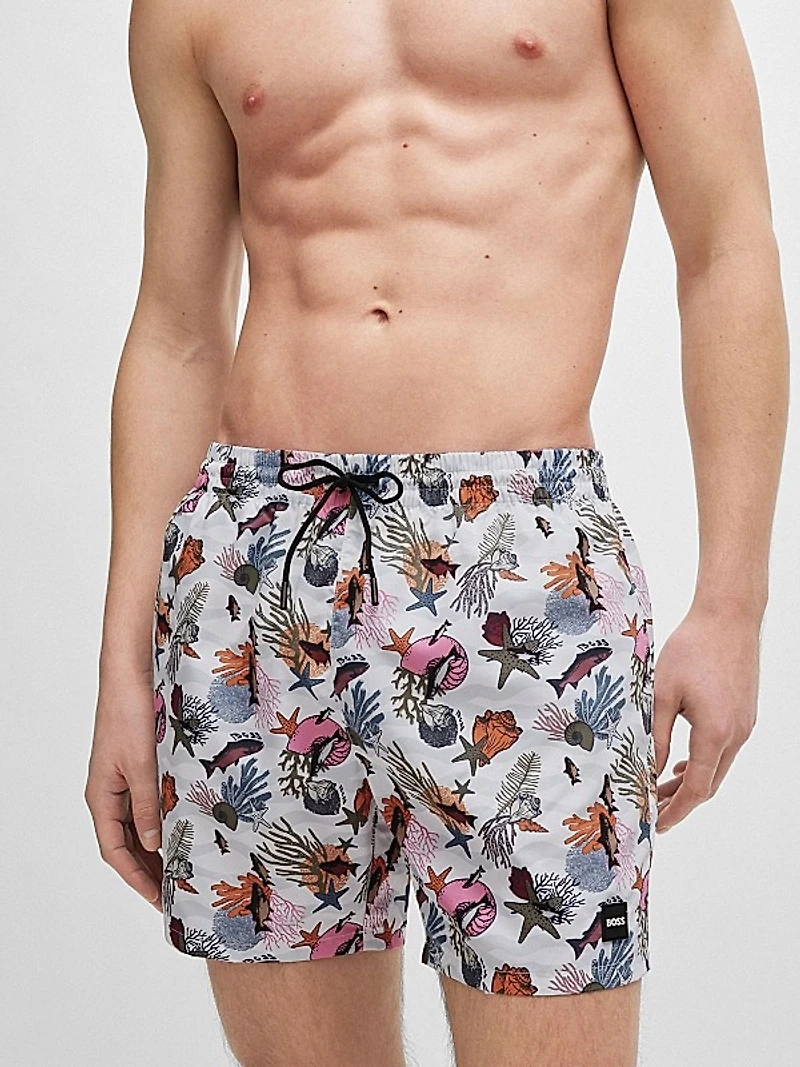 Fully Lined Swim Shorts with Seasonal Print