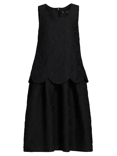 Jacquard Scallop-Trim Sleeveless Midi-Dress