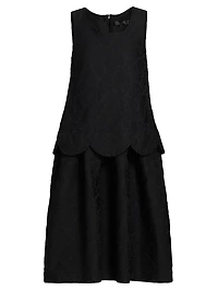 Jacquard Scallop-Trim Sleeveless Midi-Dress