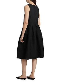 Jacquard Scallop-Trim Sleeveless Midi-Dress