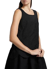 Jacquard Scallop-Trim Sleeveless Midi-Dress