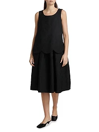 Jacquard Scallop-Trim Sleeveless Midi-Dress