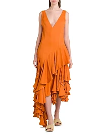 Ruffled Asymmetric Midi-Dress