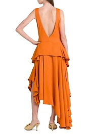 Ruffled Asymmetric Midi-Dress