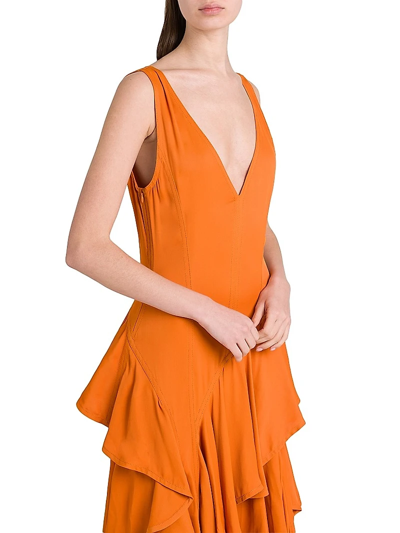 Ruffled Asymmetric Midi-Dress