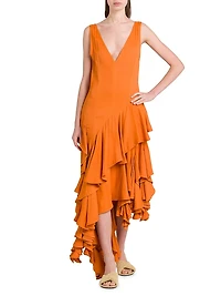 Ruffled Asymmetric Midi-Dress