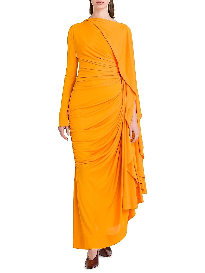 Draped Cape-Sleeve Gown