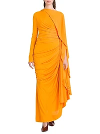 Draped Cape-Sleeve Gown