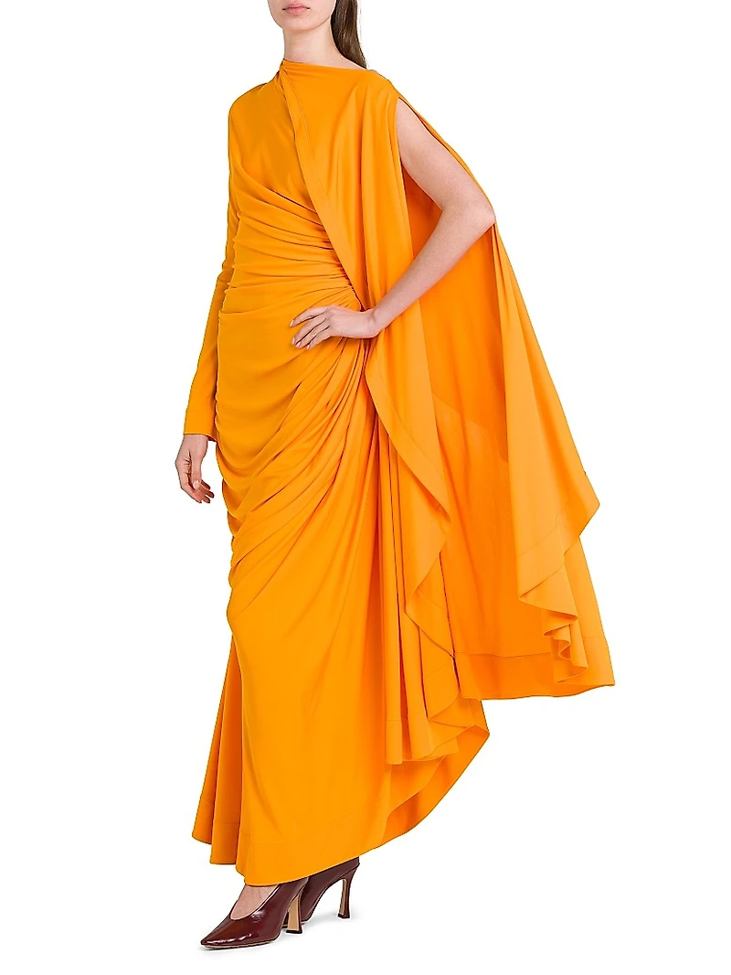 Draped Cape-Sleeve Gown