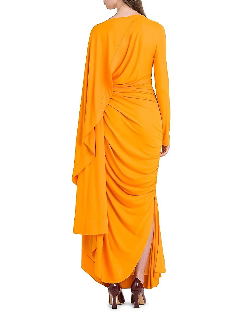 Draped Cape-Sleeve Gown