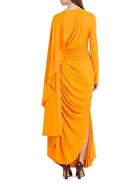 Draped Cape-Sleeve Gown