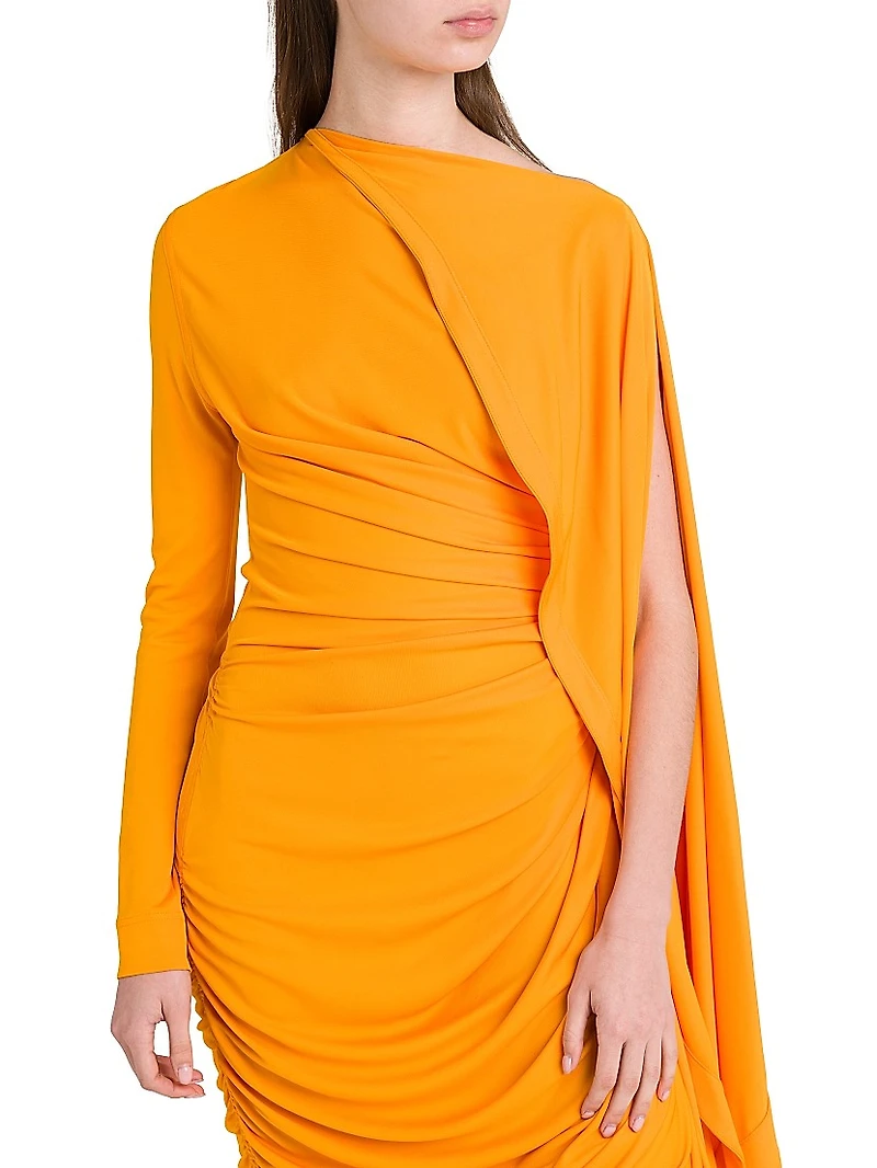 Draped Cape-Sleeve Gown