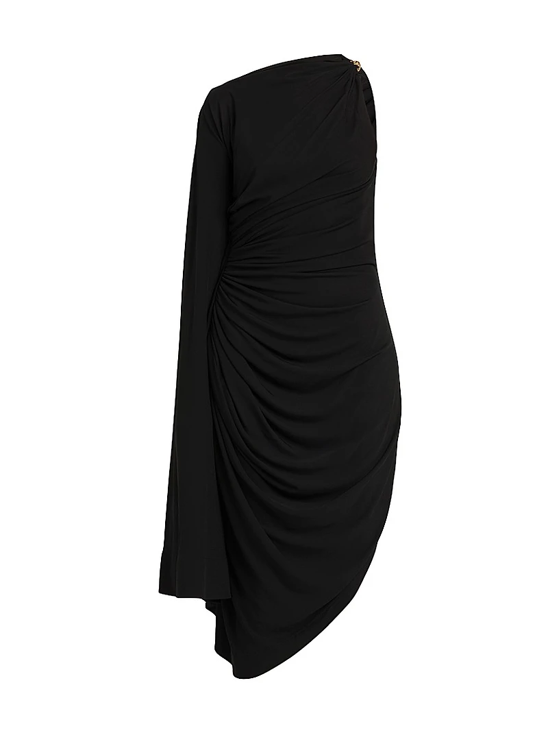 One-Shoulder Draped Midi-Dress