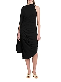 One-Shoulder Draped Midi-Dress