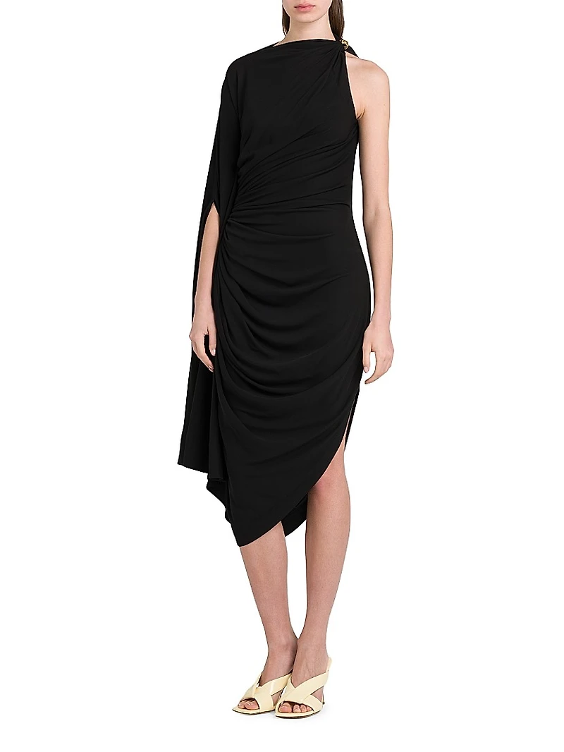 One-Shoulder Draped Midi-Dress