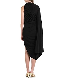 One-Shoulder Draped Midi-Dress