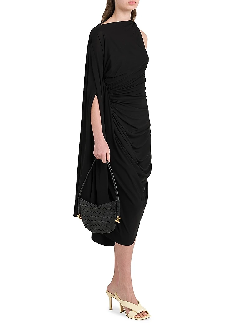 One-Shoulder Draped Midi-Dress