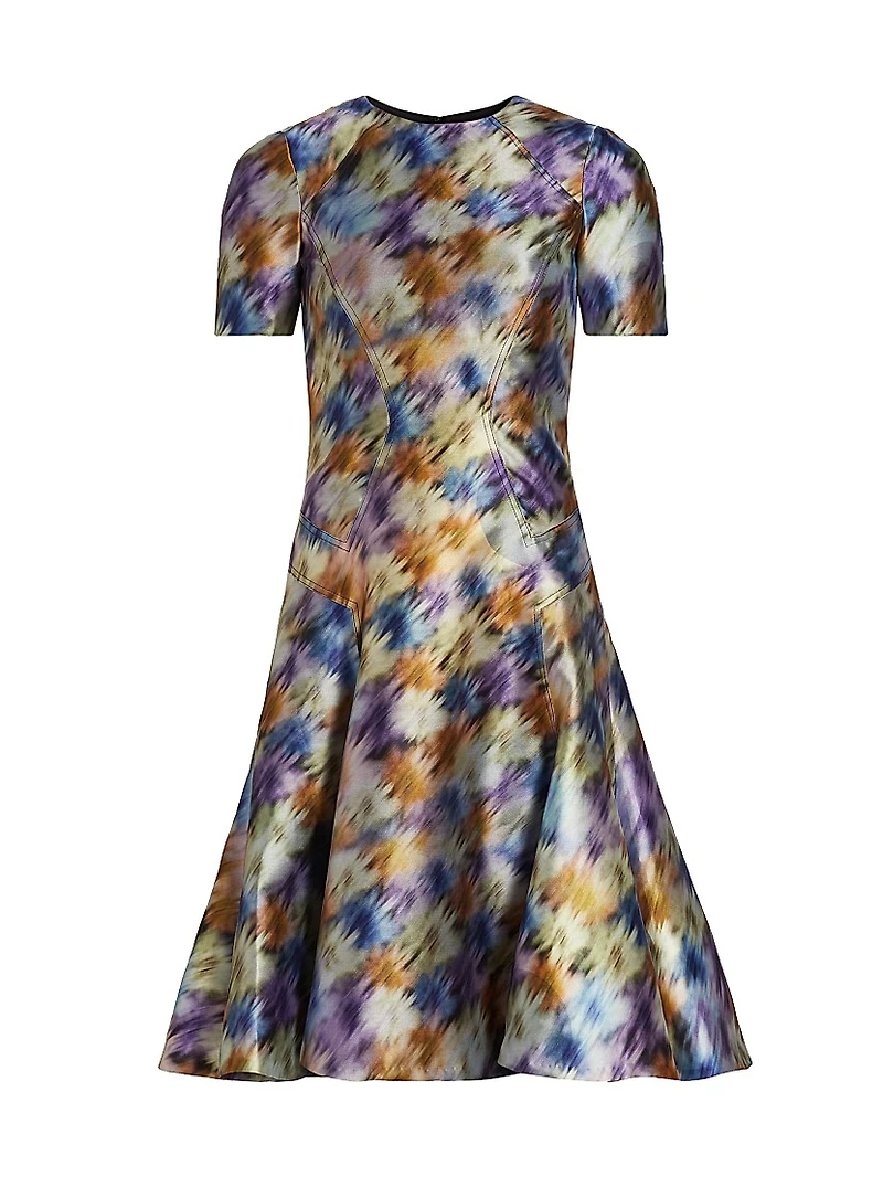 Blurred Floral Seamed Cocktail Dress