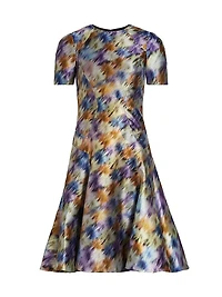 Blurred Floral Seamed Cocktail Dress