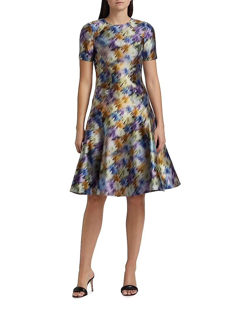 Blurred Floral Seamed Cocktail Dress