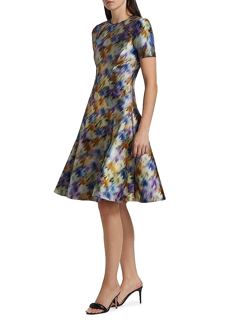 Blurred Floral Seamed Cocktail Dress