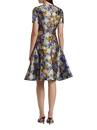 Blurred Floral Seamed Cocktail Dress