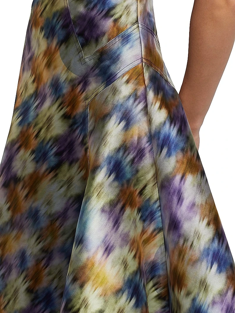 Blurred Floral Seamed Cocktail Dress