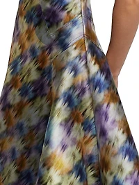 Blurred Floral Seamed Cocktail Dress