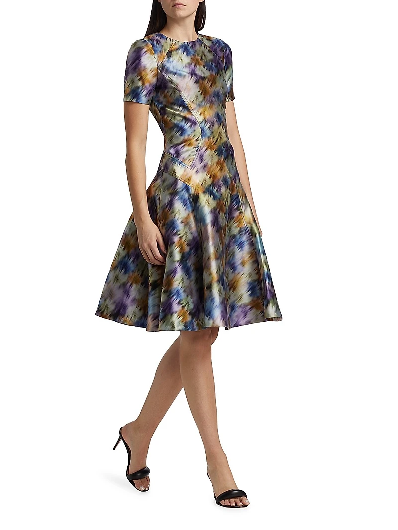 Blurred Floral Seamed Cocktail Dress
