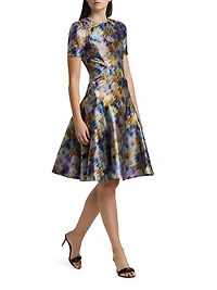Blurred Floral Seamed Cocktail Dress
