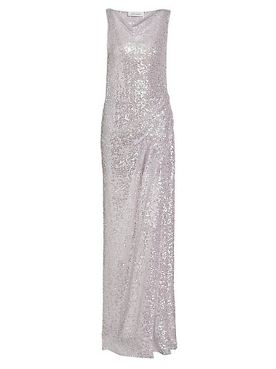 Sequined Side Drape Gown