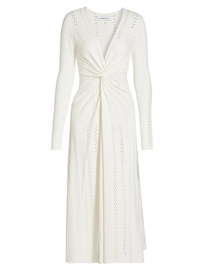 Eyelet Twist-Front Midi-Dress